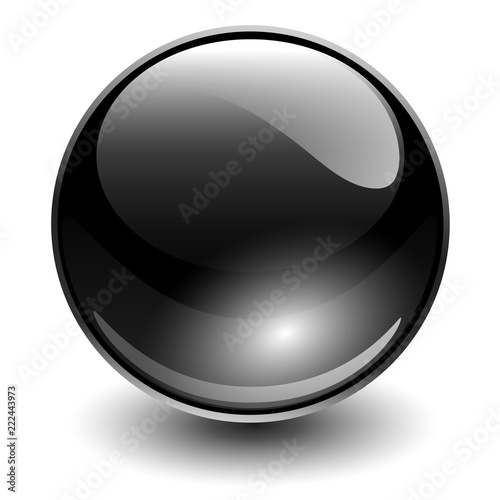 Glass sphere, black vector ball.
