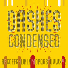 Fototapete - Vector condensed upper case modern alphabet letters set. Rounded bold retro font, typescript can be used in art creation. Created using dashes, parallel lines.