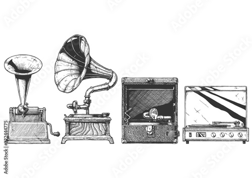 Fotomural Vintage phonograph and gramophone set
