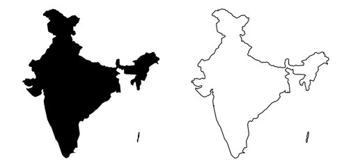 Canvas Print - Simple (only sharp corners) map of India (including Andaman and Nicobar) vector drawing. Filled and outline version.