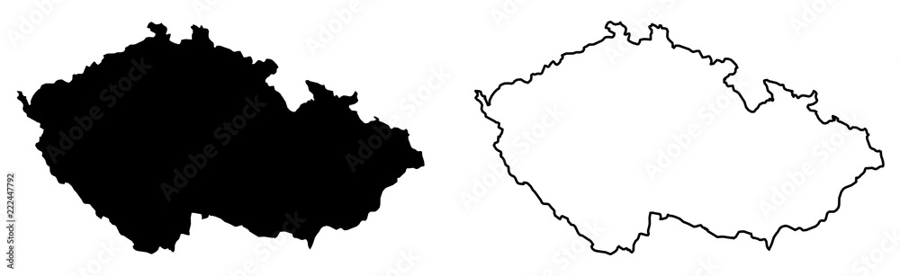 Simple (only sharp corners) map of Czechia (Czech Republic) vector drawing. Mercator projection. Filled and outline version. - obrazy, fototapety, plakaty 