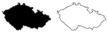 Simple (only Sharp Corners) Map Of Czechia (Czech Republic) Vector Drawing. Mercator Projection. Filled And Outline Version.
