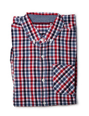 Wall Mural - Top view of red and blue checkered shirt folded