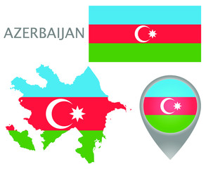 Wall Mural - Colorful flag, map pointer and map of Azerbaijan in the colors of the Slovenian flag. High detail. Vector illustration