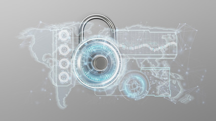 Poster - Padlock security technology interface isolated on a background 3d rendering