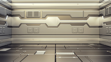 Wall Mural - 3D rendering of realistic sci-fi spaceship corridor