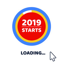 Fototapete - 2019 almost starts loading page with rounded angles arrow cursor pointer. Flat style design invitation to the xmas or new year party event postcard vector illustration isolated on white background.
