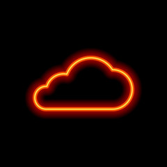 Poster - cloud icon. Orange neon style on black background. Light icon