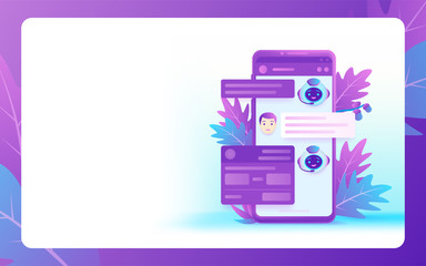 Poster - Chatbot and future marketing concept. Autoresponder for the site. Chatbot business concept. Dialog help service. Modern concepts for website and mobile website development. Bitmap image