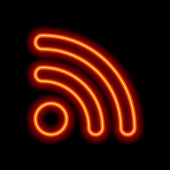 Poster - RSS icon. Orange neon style on black background. Light icon