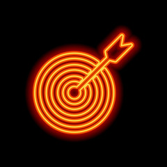 Poster - target icon. Orange neon style on black background. Light icon