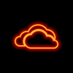 Poster - cloudy weather icon. Orange neon style on black background. Ligh