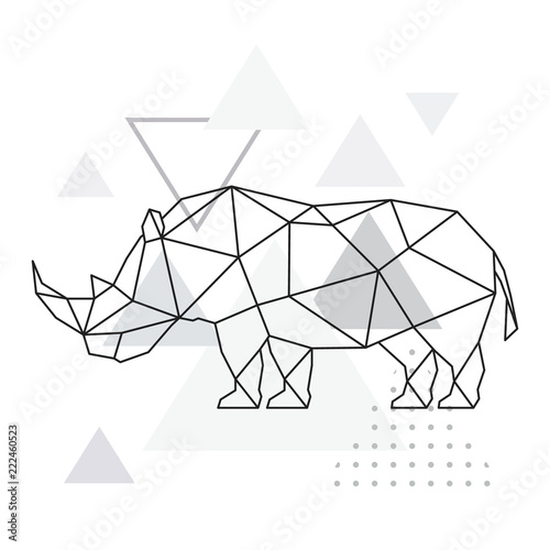 Fotomural Polygonal rhino on abstract background with triangles