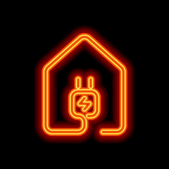 Wall Mural - house with electric power plug icon. line style. Orange neon sty