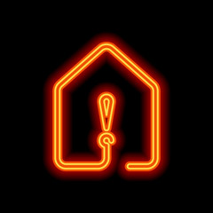 Poster - house with exclamation mark icon. line style. Orange neon style