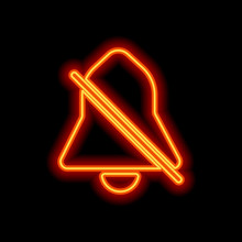 Silent Bell. Simple Icon. Orange Neon Style On Black Background.