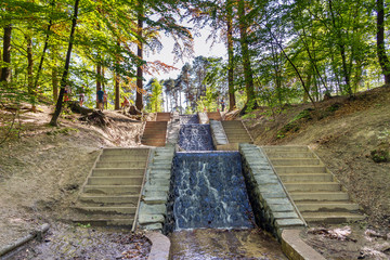 Biggest two waterfalls of the Netherlands called 'De Watervallen van de Vrijenberger Spreng' or 'Loenense waterval' in the forest near Loenen (Veluwe)