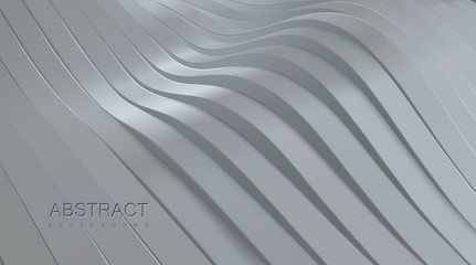 Poster - White wavy stripes background. Abstract papercut decoration. 3d topography relief. Vector realistic illustration. Modern cover layout template. Architectural concept