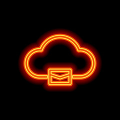 Poster - cloud mail, simple linear icon with thin outline. Orange neon st