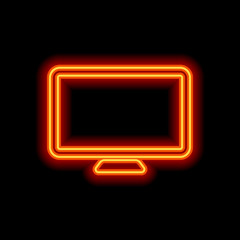 Poster - Computer monitor or modern TV. Simple icon. Orange neon style on