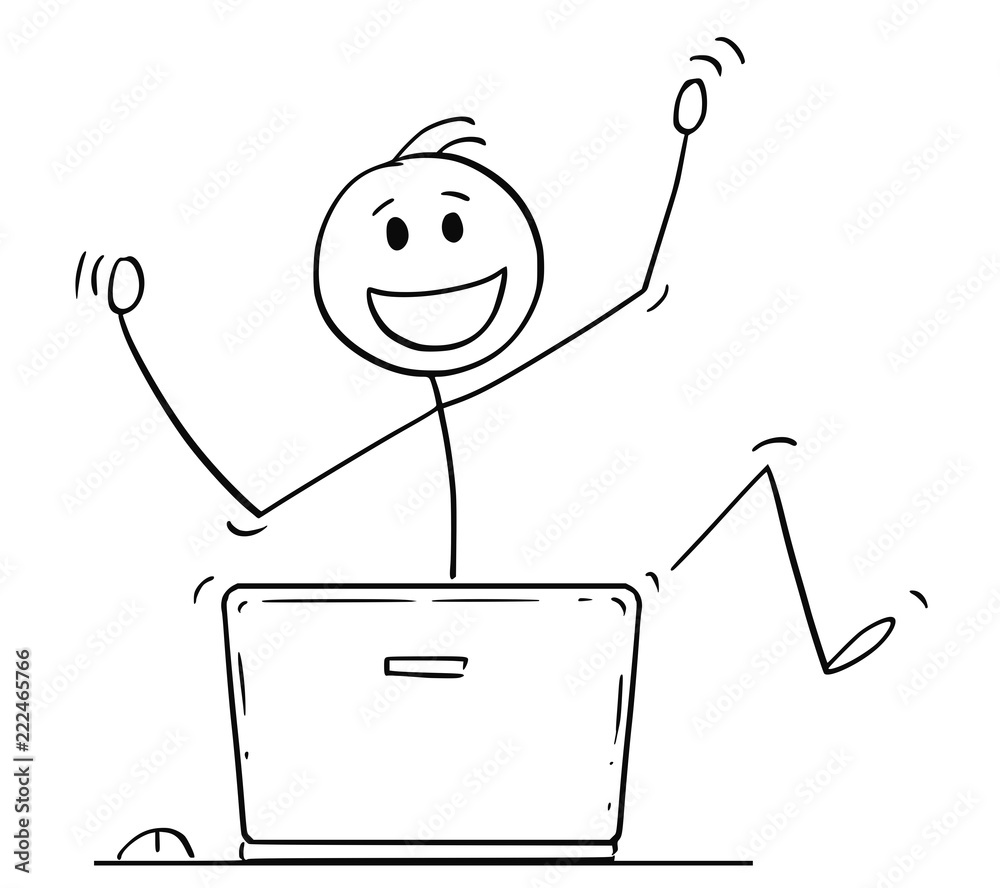 Cartoon stick drawing conceptual illustration of happy dancing man or ...