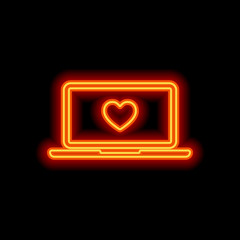 Poster - Laptop or notebook computer with heart on screen. Simple icon. O