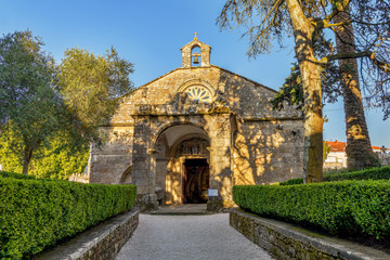 Wall Mural - View of Church of Santa Maria de Nova that houses historic tombstone museum in Noia, Galicia, Spain.