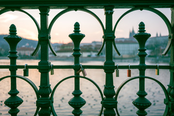 Wall Mural - View of Vltava river, Prague castle   over the fence