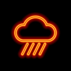 Poster - Cloud and rain. Weather simple icon. Linear style. Orange neon s