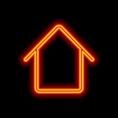 Poster - Simple house icon. Linear symbol, thin outline. Orange neon styl