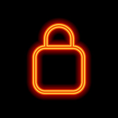 Poster - Simple lock icon. Linear symbol, thin outline. Orange neon style