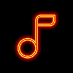 Poster - Simple music note. Linear icon, thin outline. Orange neon style