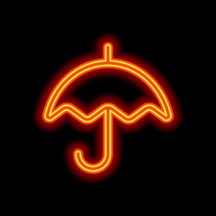 Poster - Simple umbrella icon. Linear, thin outline. Orange neon style on