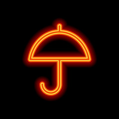 Poster - Simple umbrella icon. Linear, thin outline. Orange neon style on