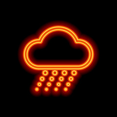 Poster - Snow and cloud. Linear, thin outline. Orange neon style on black