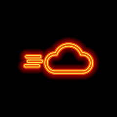 Poster - Windy icon. Linear, thin outline. Orange neon style on black bac