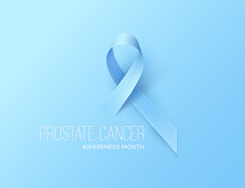 Prostate Cancer Awareness Blue Ribbon. Blue November Symbol. Disease Prevention Month Banner Concept. Vector Healthcare Illustration. Abstract Background With Men Health Sign.