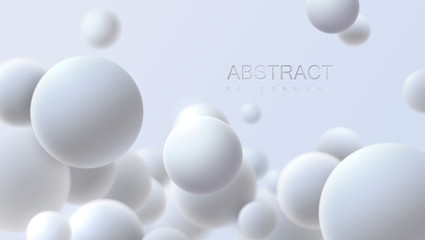 Wall Mural - Falling white soft spheres. Vector realistic illustration. Abstract background with 3d geometric shapes. Modern cover design. Ads banner template. Dynamic wallpaper with balls or particles.