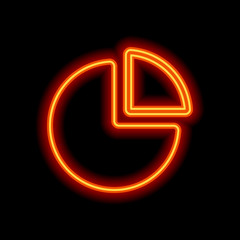 Poster - Business pie chart icon. Orange neon style on black background.