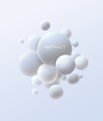 Poster - 3d flowing spheres. Vector abstract illustration of white bubbles or particles cluster. Modern trendy concept. Dynamic decoration element. Futuristic poster or cover design