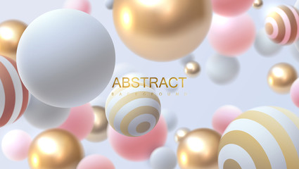Poster - Flowing multicolored spheres. Vector creative illustration. Abstract background with 3d geometric shapes. Trendy cover design. Ads banner or brochure template. Modern dynamic wallpaper
