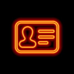 Poster - Identification card icon. ID profile. Orange neon style on black