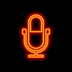 Poster - Simple microphone icon. Orange neon style on black background. L
