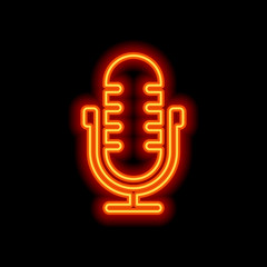 Poster - Simple microphone icon. Orange neon style on black background. L