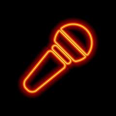 Poster - Hands microphone icon. Orange neon style on black background. Li
