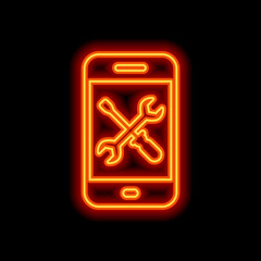 Poster - Phone repair service icon. Orange neon style on black background