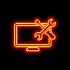 Poster - Computer repair service. Orange neon style on black background.
