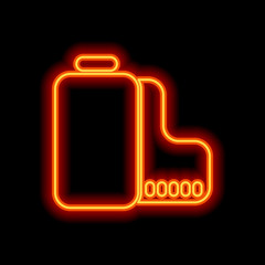 Poster - Camera roll icon. Photo or video strip. Orange neon style on bla