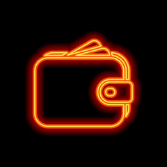 Poster - Purse, wallet, money icon. Orange neon style on black background