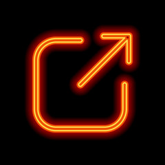 Poster - Share, logout or upload. Diagonal arrow out square. Orange neon